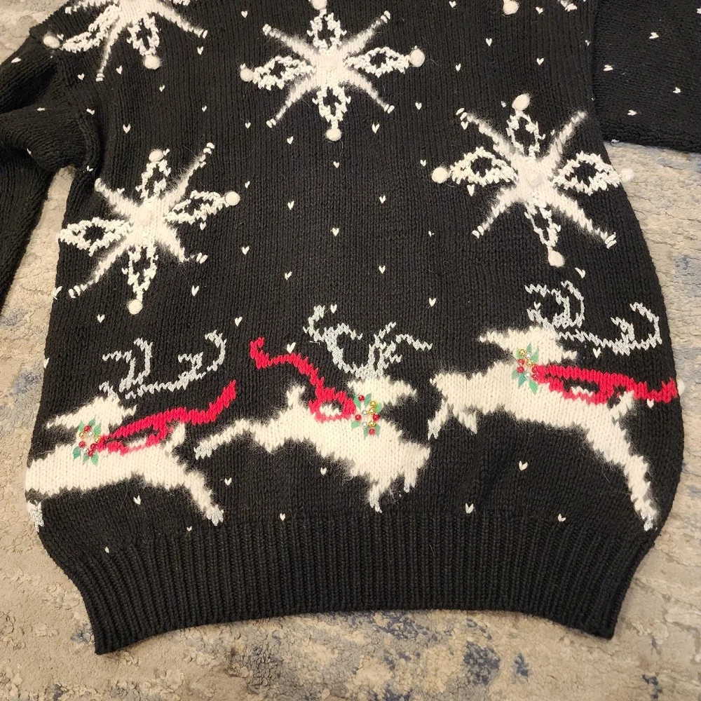 NWT Vintage Lauren Hansen‎ Roll Neck Hand Knitted Snowflake Reindeer Sweater L